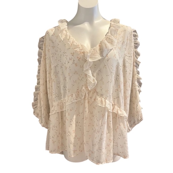 Zenobia Top NEW 1X Off White Sheer Ruffle Babydoll Romantic Fairycore Whimsigoth - Picture 2 of 6
